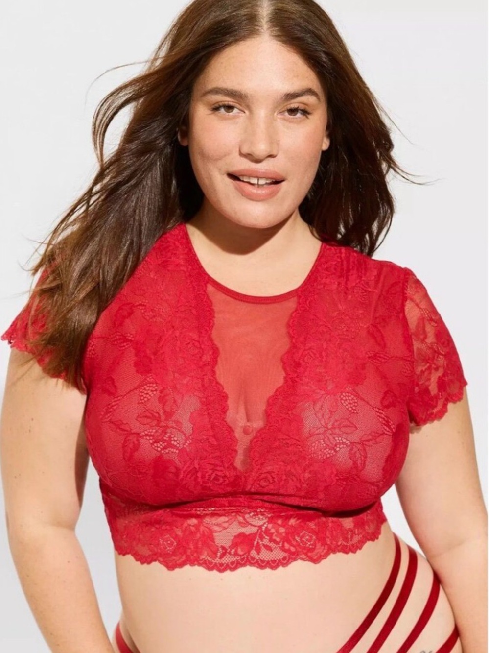 Torrid Red Lace Short Open Back Short Sleeve Cropped Bralette